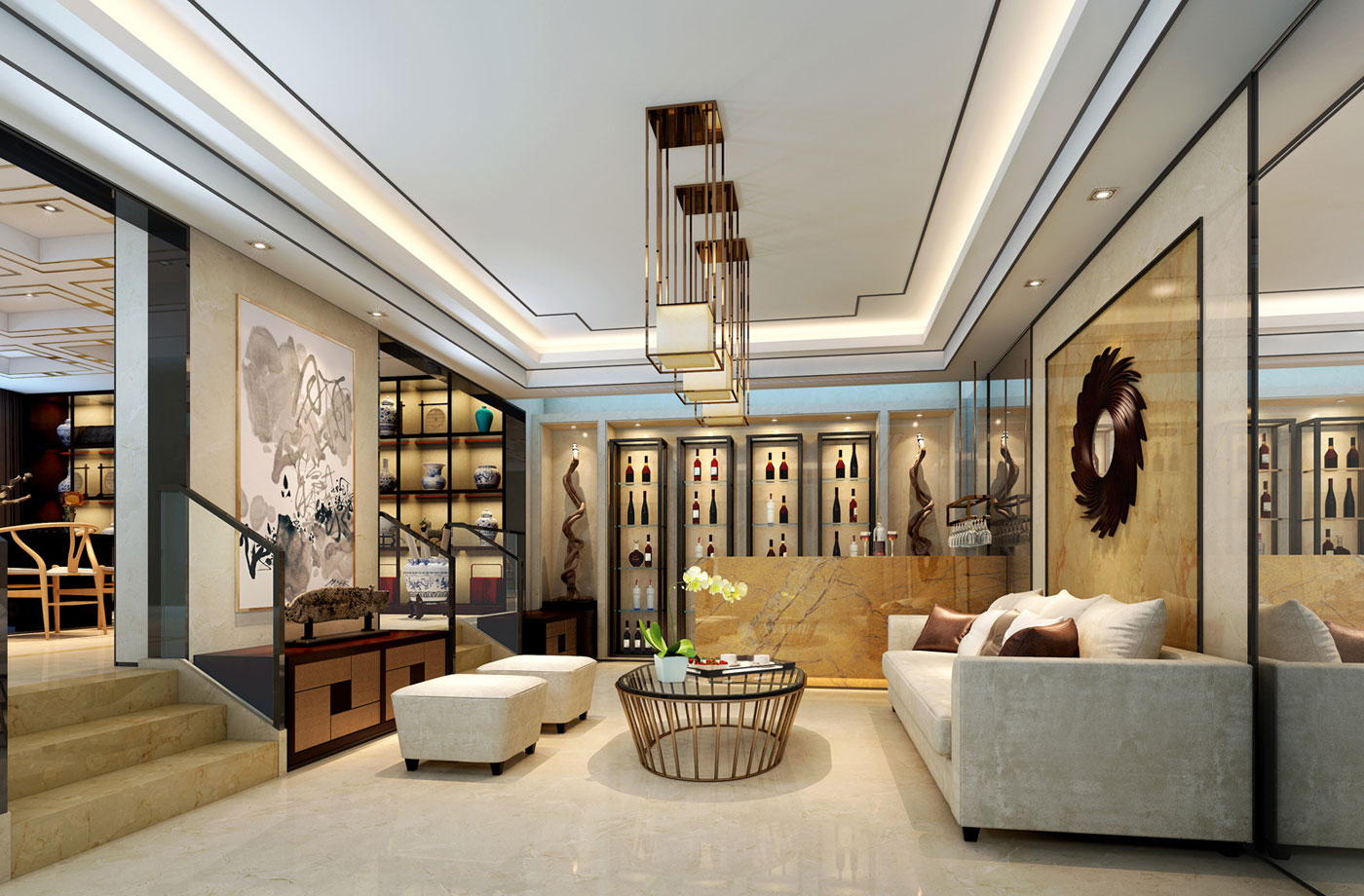 國投玖棟豪宅裝修設(shè)計(jì)|現(xiàn)代新中式風(fēng)格設(shè)計(jì)效果圖